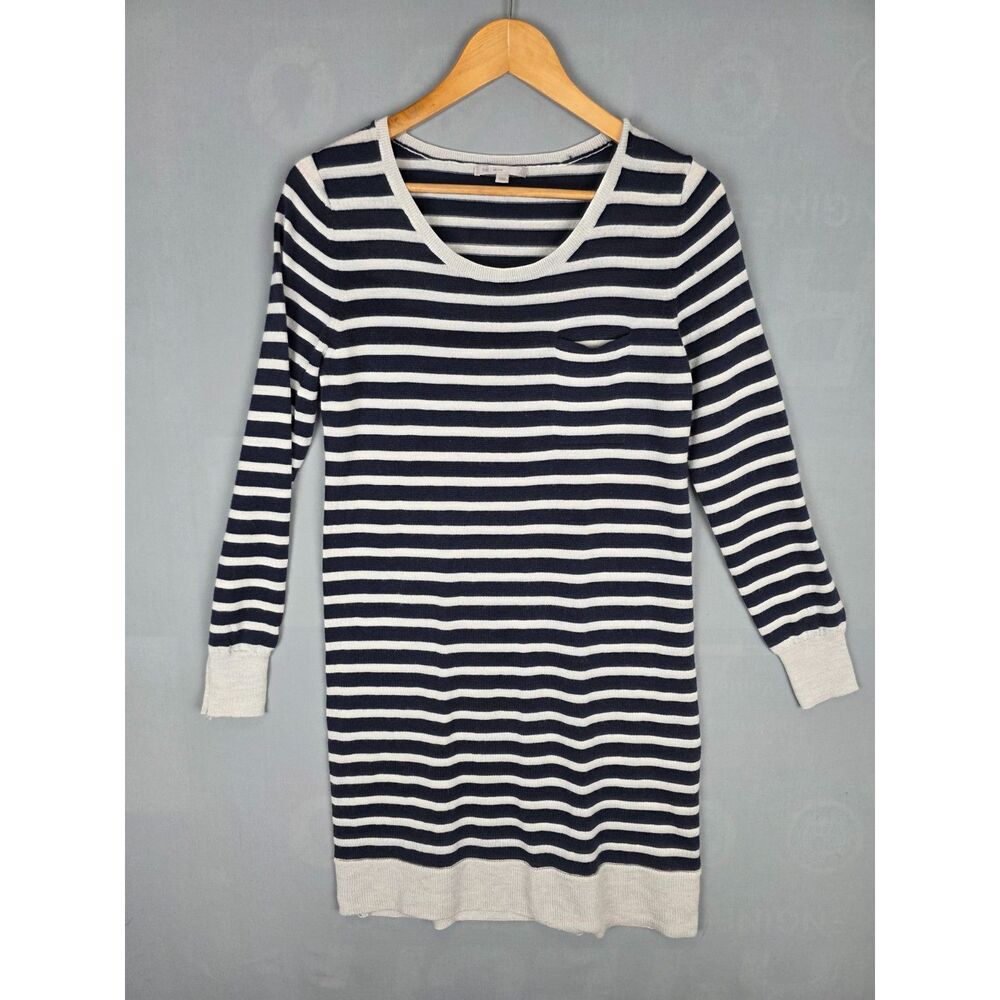 Gap Sweater Dress Wool Blend Striped Medium Tunic Nautical Minimalist